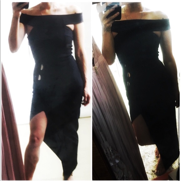 STYLESTALKER OFF SHOULDER ASYMMETRIC MIDI DRESS h688,690 - Picture 2 of 8